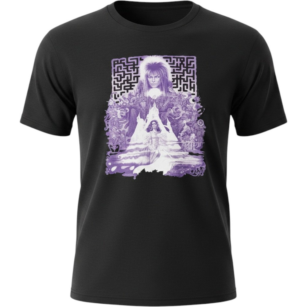 Rock Me Labyrinth David Bowie Jareth Movie Graphic T-Shirt Black Purple 3XL